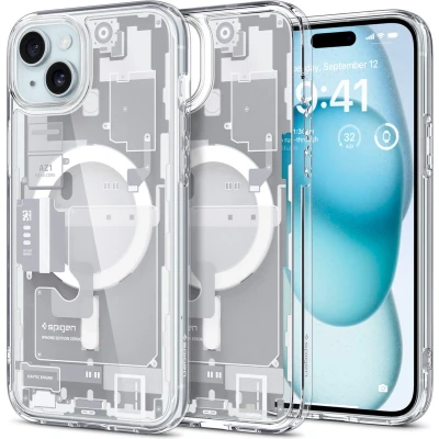 Afbeelding van Spigen Ultra Hybrid MagFit Geschikt voor Apple iPhone 15 Plus Compatibel met MagSafe Back Cover Magneet Zero One Wit