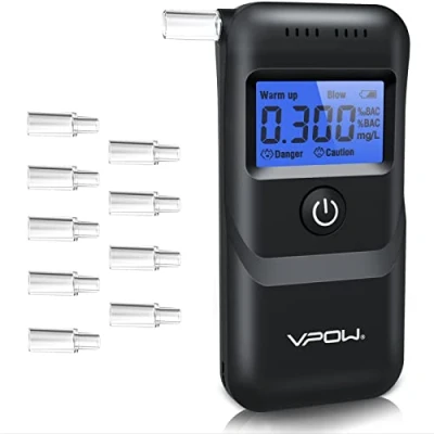 Afbeelding van VPOW Ethylotest, elektronische alcoholtester met blauw lcd digitaal display, kwaliteitsnauwkeurigheid, persoonlijke blaastest voor thuis en professioneel gebruik, donkerzwart