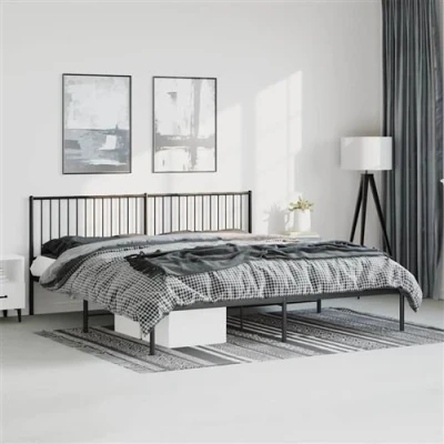 Image de vidaXL Cadre de lit métal avec tête noir 193x203 cm