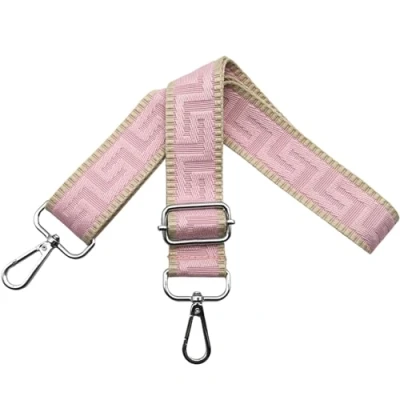 Afbeelding van Verstelbare schouderriem voor tassen, breedte 3,8 cm, met zilverkleurige karabijnhaak, draagriem dameshandtassen, kaki/lichtroze, K37
