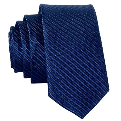 Afbeelding van DonDon Handgemaakte smalle herenstropdas, 5 cm, in verschillende kleuren, marineblauw gestreept