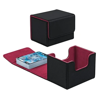 Afbeelding van Tolesum Horizontale Box Deck houder voor MTG kaarten, capaciteit van 100+ magnetische flip deckbox Magic Commander TCG kaarten (zwart en rood)