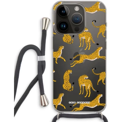 Afbeelding van Case Company® hoesje met Koord geschikt voor iPhone 14 Pro Luipaard Telefoonhoesje Zwart Extra Bescherming aan alle Kanten en Over de Schermrand