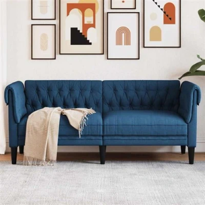 Afbeelding van vidaXL Tweezitsbank Chesterfield stijl stof blauw