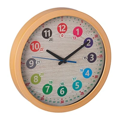Afbeelding van Relaxdays kinderklok Ø 30 cm wandklok kinderkamer met cijfers en kleuren leerklok muurklok