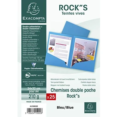 Afbeelding van Exacompta Art. Nr. 415002E 25 stuks ROCK&quot;S 210 g/m² krachtige kleuren PEFC™ gecertificeerde mappen afmetingen 24 x 32 cm voor A4 documenten kleur blauw