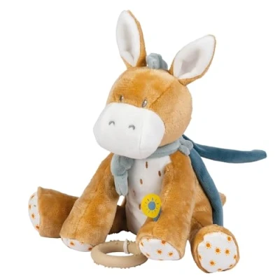 Afbeelding van Nattou ezel Leo Muziek Knuffel 29 cm Donker warm beige