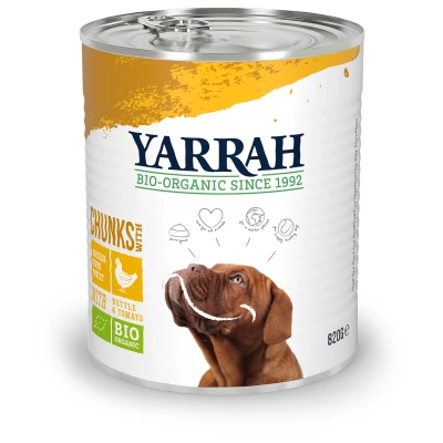 Afbeelding van 6x yarrah dog blik brokjes kip in saus met brandnetel en tomaat