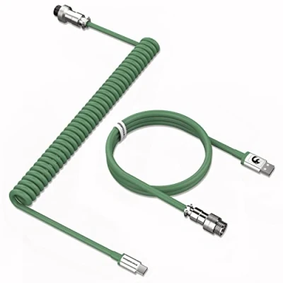 Afbeelding van MAMBASNAKE C01 Câble de Clavier Spiralé Pro Personnalisé pour Mécanique, USB C Enroulé, Jeu Type vers A avec Connecteur Aéronautique en Métal Amovible Vert