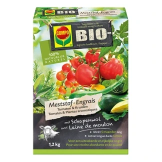 Afbeelding van COMPO Bio meststof Tomaten &amp; Kruiden 100% organische met directe en lange werking van 5 maanden voor een rijke oogst doos 1,2 kg