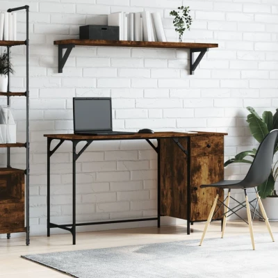 Afbeelding van Bureau 131x48x75 cm bewerkt hout gerookt eikenkleurig