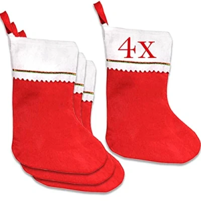 Afbeelding van 4 Kerstkousen om te Vullen en Ohangen, Kerstversiering, Kerstsokken, Kerstmanskousen Hanging Kousen, Voorraadvullers Groot Format voor Kerstversiering Rood