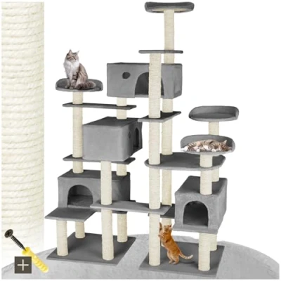 Afbeelding van tectake® Krabpaal Entissar grijs 403920 kattenkrabpaal kattenpaal