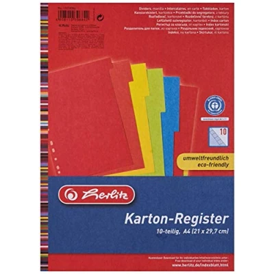 Afbeelding van Herlitz register A4 manilla karton intensief gekleurd 10st.