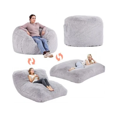 Image de VEVOR Pouf Convertible en Louange Matelas Fauteuil Paresseux Gris Taille Queen