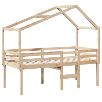Afbeelding van vidaXL Hoogslaper met dak massief grenenhout 90x190 cm