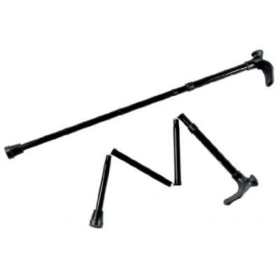 Afbeelding van Wandelstok opvouwbaar met anatomische handgreep : zwart, rechts, hoge versie 82,5 92,5 cm