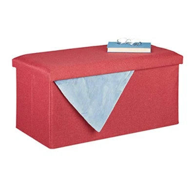 Afbeelding van Relaxdays hocker met opbergruimte halbank zitbank zitkist 84 l voetenbank stof purper