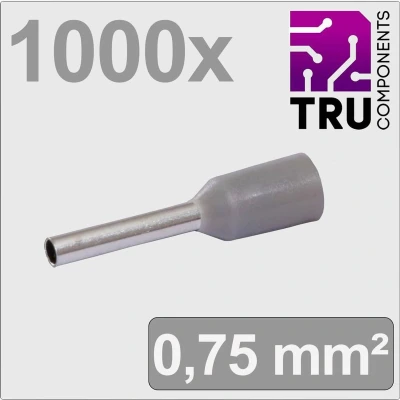 Afbeelding van TRU COMPONENTS TC 13377196 Adereindhulzen 0.75 mm² Deels geïsoleerd Grijs 1000 stuk(s)
