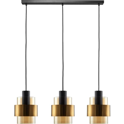 Afbeelding van Hanglamp Chiasso Zwart Goud &amp; Amber Glas 3 Lichts L 1 mtr