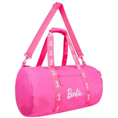 Afbeelding van Barbie sporttas, ruime weekendtas met zakken ritssluiting voor reizen en sportschool, Roze, één maat, Sporttas