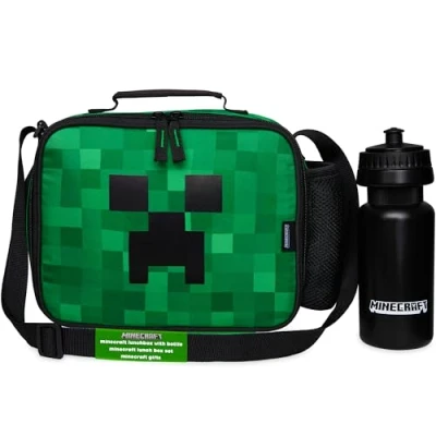 Afbeelding van Minecraft Lunchbox voor kinderen, gamer, koeltas lunch, lunchbox, met drinkfles of dubbel vak, cadeau schoolgang (groen)