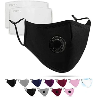 Afbeelding van Luftty Behelfs Mond en neusmasker met filter, ventiel, zwart masker verschillende kleuren, wasbaar gezichtsmasker verstelbare oorbellen, binnenkant van katoen (ventiel, zwart)