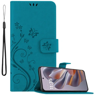 Afbeelding van Cadorabo Hoesje geschikt voor Motorola Moto Edge 50 Neo in BLOEMEN BLAUW Beschermhoes bloemmotief met magnetische sluiting, standfunctie en kaartsleuven Book Case Cover Etui