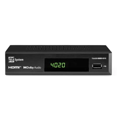 Afbeelding van Tele System Decoder TS4020 met dubbele tuner DVB T/T2 en S/S2 HEVC HD HDR10 HLG. Toegang tot airless, terrestrische satelliettelevisie radio. USB mediaspeler voor muziek
