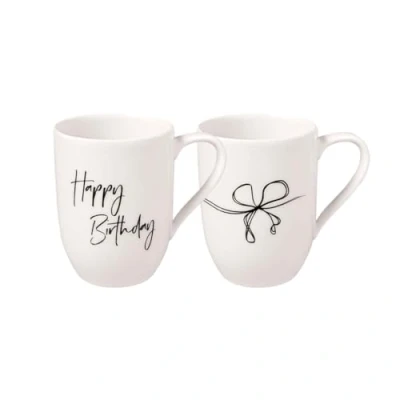 Afbeelding van Villeroy &amp; Boch Statement, set van 2 mokken &quot;Happy Birthday&quot;, 280 ml, premium porselein, wit