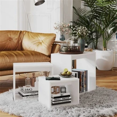 Image de vidaXL Tables gigognes 3 pcs Blanc Aggloméré