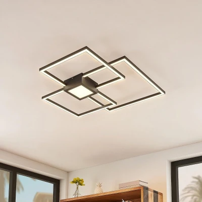 Afbeelding van Lindby LED plafondlamp met dimmer 1licht aluminium, kunststof H: 6.5 cm antraciet Inclusief lichtbron