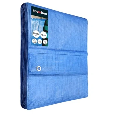 Afbeelding van Kotarbau Stoffen zeil, 10 x 12 m, blauw, 75 g/m², met versterkte ogen, beschermend afdekzeil, zeil voor op bouwterreinen, waterdicht, scheurvast, alle weersomstandigheden