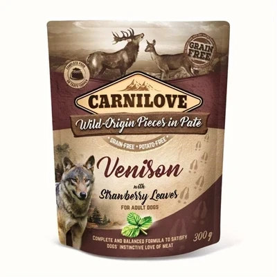 Afbeelding van Carnilove Dog Pouch Hert / Aardbeienblad 12X300 GR
