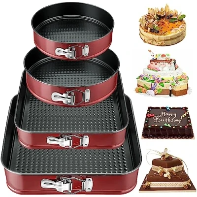 Afbeelding van FAMKEEP Cakevorm set met antiaanbaklaag, 16/20/22/26 cm, taartvorm van koolstofstaal, rond, verstelbaar, voor het maken taarten