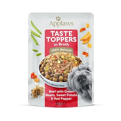 Afbeelding van Applaws Taste Toppers Pouch in Bouillon 12 x 85 g Hondenvoer Rund met groene Bonen, Zoete Aardappel &amp; rode Paprika