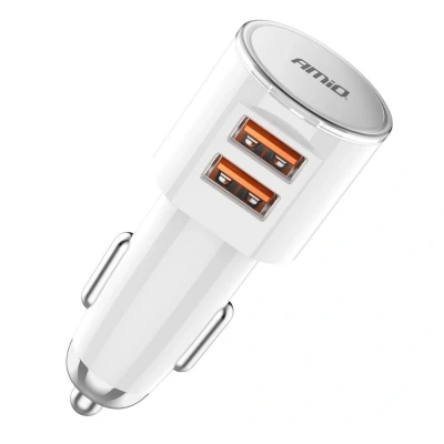 Afbeelding van AMiO Autolader Telefoon 2x USB A 3.4A 12/24V Wit