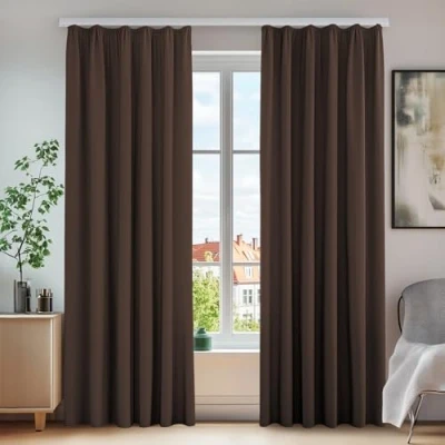 Afbeelding van Deconovo Verduisteringsgordijnen, 2 delig, ondoorzichtig, geluidsdicht, thermisch, voor slaapkamer, chocolade, 140 x 260 cm