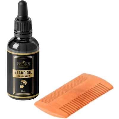 Afbeelding van Velihan Beardcare Baardverzorging Set Cadeau Box Baardolie 30ml Baardkam Sandalwood