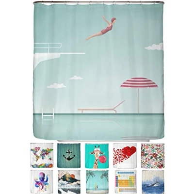 Afbeelding van Arteneur® Douchegordijn 180 x 200 cm van dik machinewasbaar polyester met anti schimmel en waterdicht, inclusief 12 gordijnhaken (zwembad)