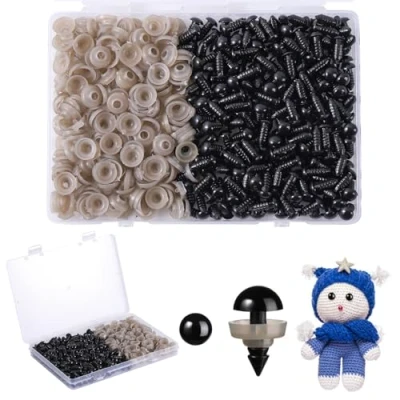 Afbeelding van MUCUNNIA 400 stuks Amigurumi veiligheidsogen met sluitringen Zwarte kunststof voor haken en knutselen 8 mm