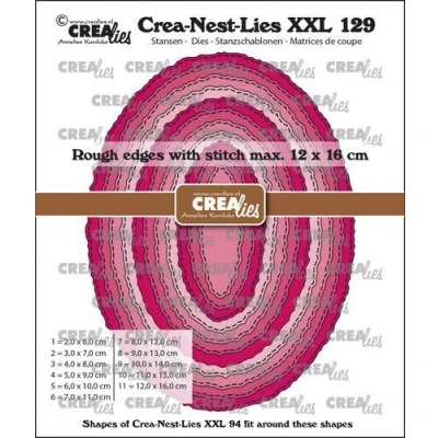 Afbeelding van Crealies Crea nest dies XXL Ovalen ruwe randen en stiklijn CLNestXXL129 12x16cm