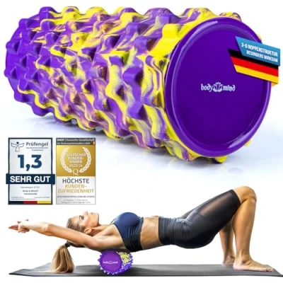 Afbeelding van Foamroller te gebruiken voor zelfmassage en spier bindweefseltraining 33 x 14,5 cm (Geel Lila)