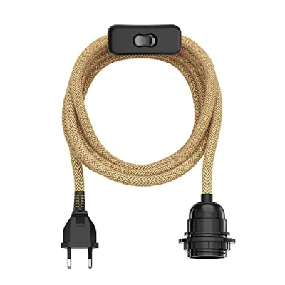Afbeelding van ledscom.de LEKA hennepkabel/textielkabel, stekker, schakelaar, beige, 3 m, lampfitting, 1 x E27 max. 60 W, led, doe het zelf, wandlamp, lamp, eettafel, E27, kabel