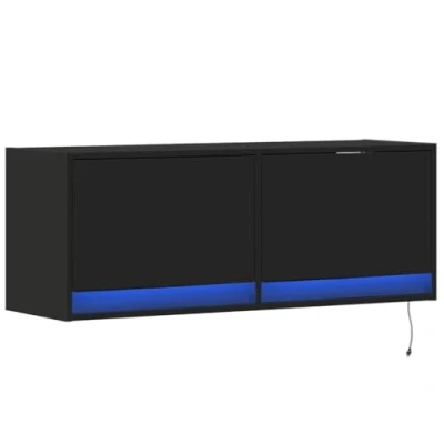 Image de vidaXL Meuble TV mural avec lumières LED noir 100x31x35 cm852363