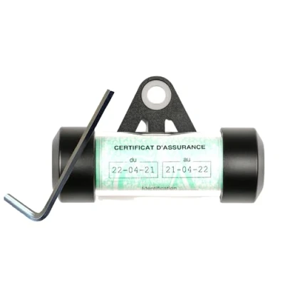 Afbeelding van Vignethouder voor verzekering, motorfiets, uitrusting, accessoires scooter, bromfiets, quad houder vignette, waterdicht, rond, zwart, van aluminium, Frans merk