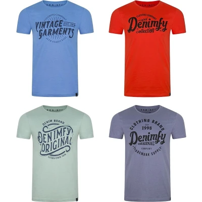 Afbeelding van DENIMFY Heren T Shirt DFNuri 4 Pack regular fit Veelkleurig XXL Ronde Hals Volwassenen