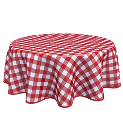 Afbeelding van Home Direct Rond tafelkleed van pvc, afwasbaar, motief gingham, rond, 160 cm, rood