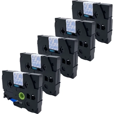 Afbeelding van DULA Brother Compatible label tape Tze 133 5 cassettes P Touch Blauw op transparant 12mm x 8m