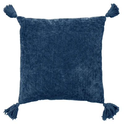 Afbeelding van Dutch Decor NINO Sierkussen van katoen 45x45 cm Insignia Blue blauw kussentje met flosjes